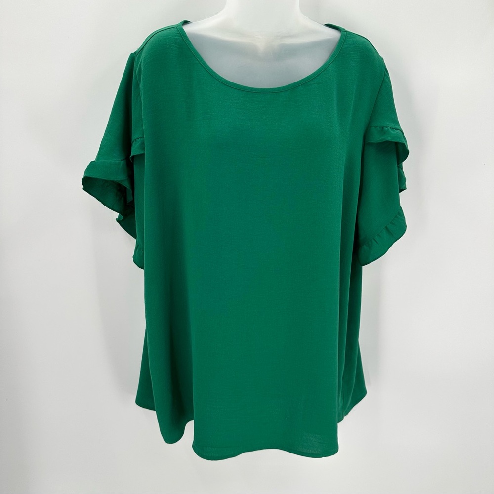 Beacon Apparel Top Womens 3X Plus Green Stevey Blouse Ruffle Sleeve READ